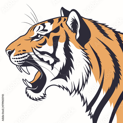 Illustration of a tiger head with an open mouth in profile