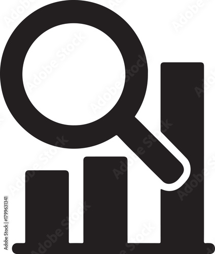 Data search magnifier silhouette icon in bold vector style for analytics, research, database and inspection.