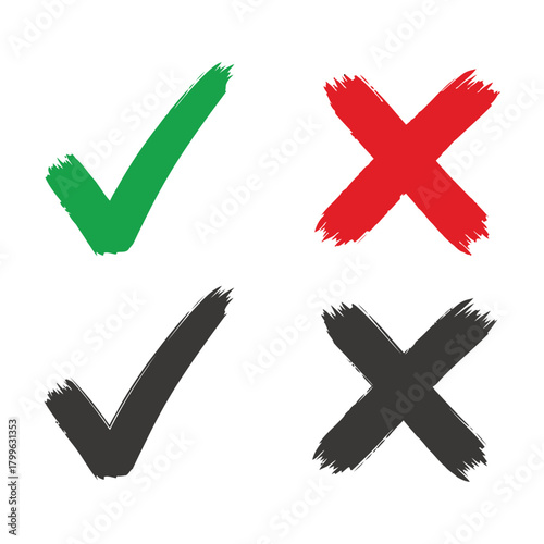 Accept and rejection icons in green, red vector illustration