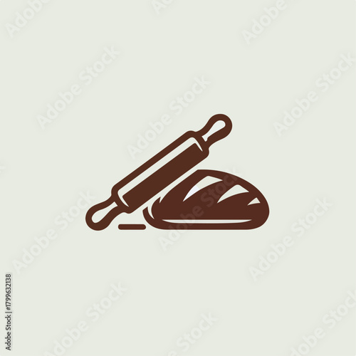 Minimalist Bread Loaf and Rolling Pin Logo for Bakery or Patisserie