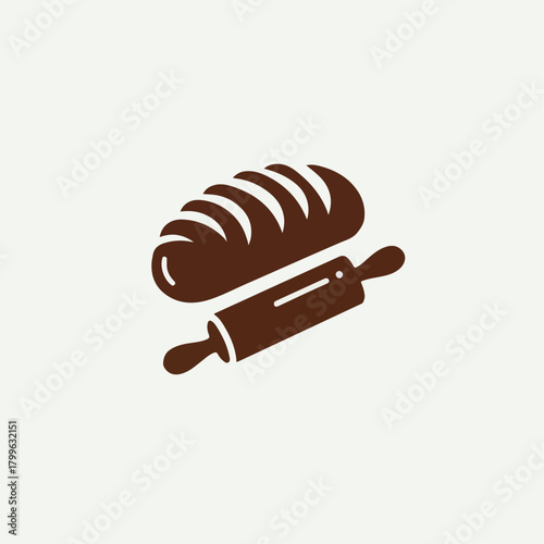 Minimalist Bread Loaf and Rolling Pin Logo for Bakery or Patisserie