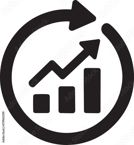 Trend analysis arrow circle icon in bold vector style, ideal for growth charts, statistics, data review visuals.