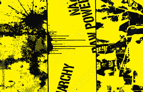 yellow grunge bg Abstract Urban Anarchy: A Dynamic Composition of Gritty Textures, Splatters, and Bold Typography in Black and Yellow for Edgy Design Projects