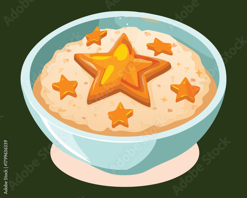 Simple and Sweet Oatmeal Porridge Topped with a Single Star-Shaped Orange Slice in a Light Blue Bowl - Vector Illustration