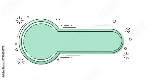 Abstract graphic element for text and design, featuring a light teal rounded rectangular speech bubble with dashed outlines and starbursts