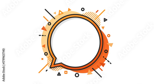 Creative Speech Bubble Design Orange Outline with Geometric Shapes and Lines on White Background