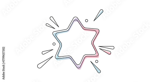 Hand-drawn Star of David with a colorful watercolor splash effect. Vector doodle icon of a Jewish hexagram symbol on an isolated white background