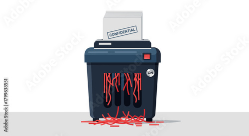 A modern paper shredder is actively destroying a confidential document, symbolizing data security, privacy, and information protection in a business environment.