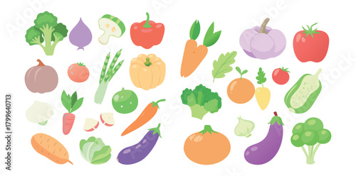 Soft Pastel Vegetable Icons | Colorful Flat Food Vector Set | Organic Veggie Clipart
