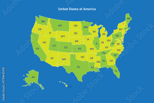 United States Map Vector Graphic for Presentations and Designs with green and blue color