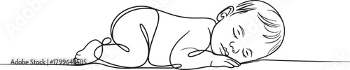 Adorable newborn baby sweetly sleeping soundly in minimalist line art style drawing illustration