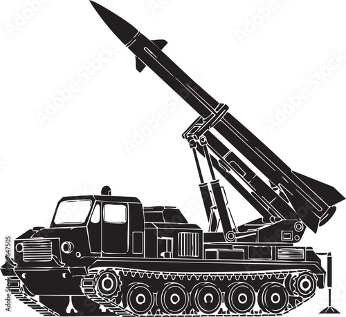 Military rocket launcher vehicle silhouette isolated on transparent background