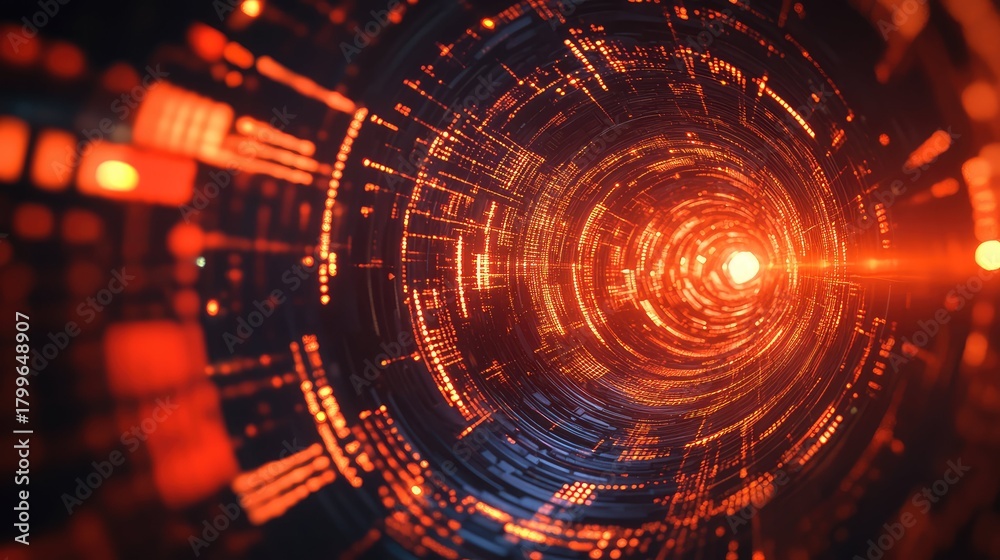 Obraz premium Digital data flowing through abstract futuristic network tunnel