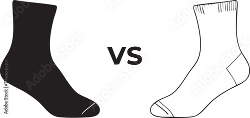 Black and white sock comparison silhouette isolated on transparent background