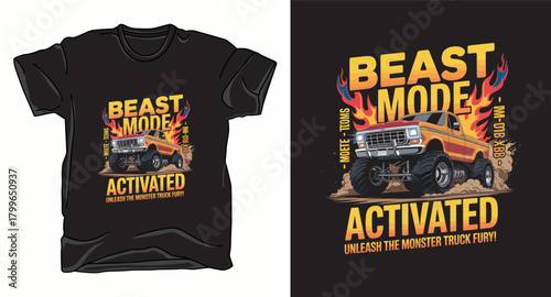 Beast mode monster truck graphic vector art t-shirt design print