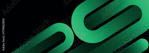 Dark abstract background with overlapping green geometric design and dynamic and modern rounded line effect decoration. Vector illustration