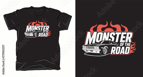 monster of the road car graphic vector art t-shirt design print
