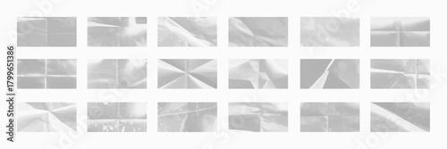 set of blank fold white paper isolated, Crumpled wrinkled Paper . White wrinkled poster template set. Paper texture overlay effect.  Distressed Overlay Surface for Collage.