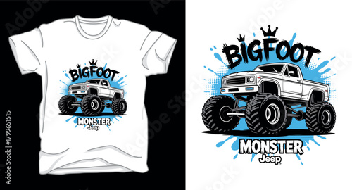 Bigfoot monster truck graphic vector art t-shirt design print