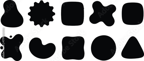 Collection of organic black shapes on white background