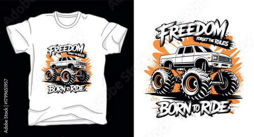Freedom monster truck graphic vector art t-shirt design print