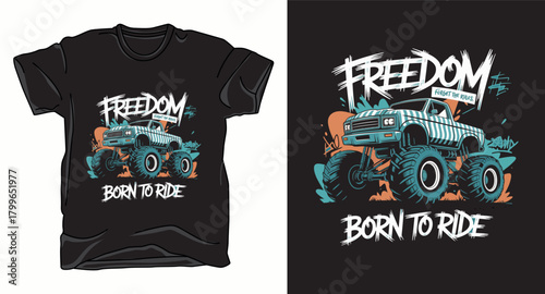 Freedom monster truck graphic vector art t-shirt design print