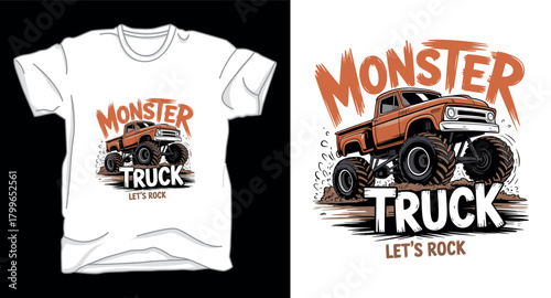Lets rock monster truck graphic vector art t-shirt design print