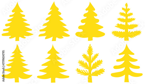 Black Christmas tree silhouettes collection, winter pine shapes, festive fir icons, nature graphic design elements, holiday decoration vector trees bundle