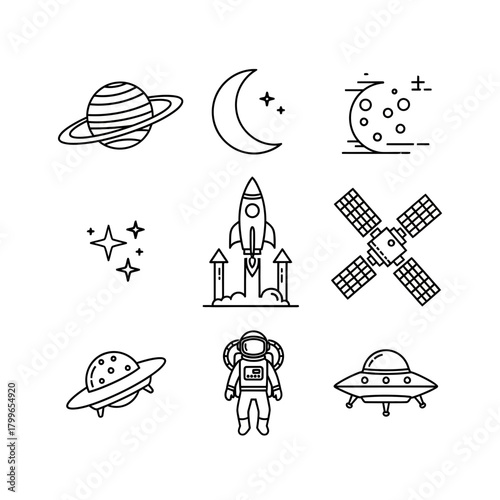 Space and Astronomy Line Icons Set