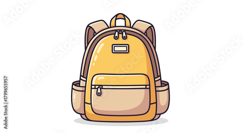 A cute cartoon illustration of a yellow backpack with beige accents, perfect for school or travel.