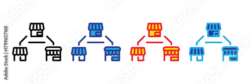 Retail chain store franchise business expansion structure, franchise network and corporate connection concept, flat icon illustration.