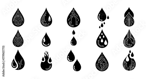 Dynamic digital water drops symbolizing technological innovation and data flow, perfect for tech and science concepts.