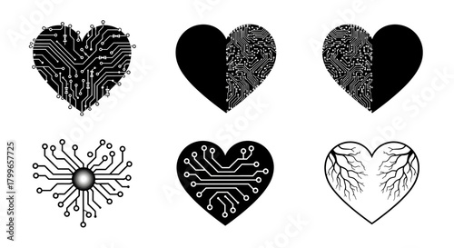 Tech Love: Circuit Board Hearts for Valentine's Day, Digital Romance, or Technology Designs, an SVG Illustration Converted to PNG, Ready to Use