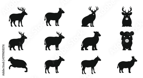 Collection of stylized animal silhouettes showcasing diverse wildlife, perfect for nature projects and educational materials