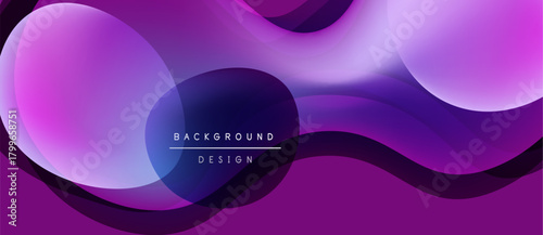 Abstract purple waves, fluid shapes overlap. Modern design element, vibrant colors create dynamic visual impact. Background features text.