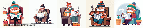 Grandpa reading the newspaper in winter