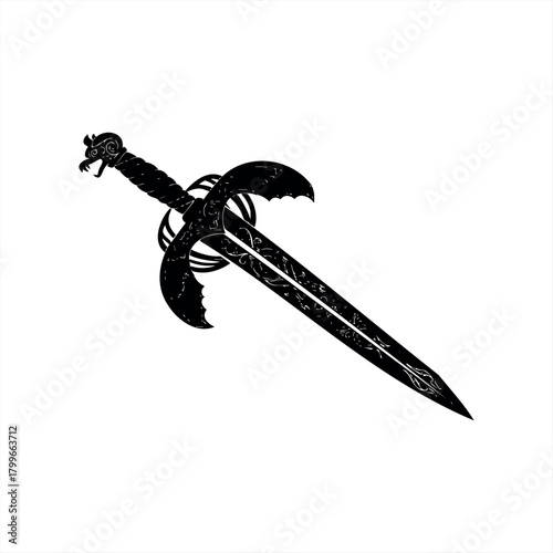 Medieval weapons and mythical creatures icon set for fantasy game design