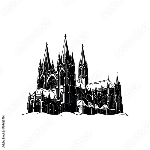Gothic architecture and cathedral icon for historical design projects