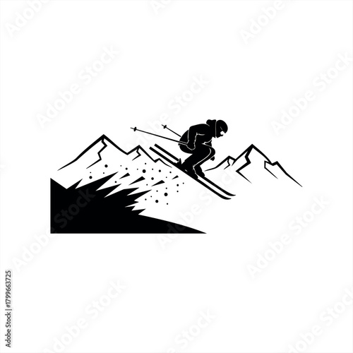 Winter sports and skiing adventure icons for outdoor enthusiasts
