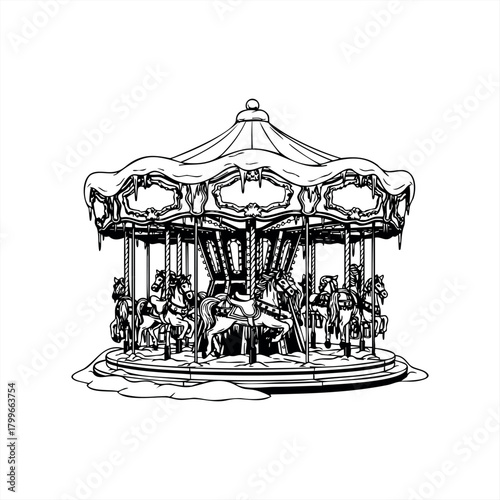 Winter wonderland carousel icons for holiday design and decoration