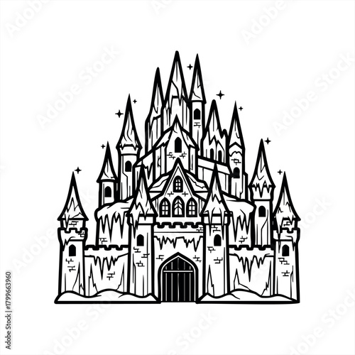 Medieval fantasy castle icons for storybook and game design