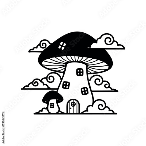 Whimsical fairy tale mushroom houses for fantasy design projects