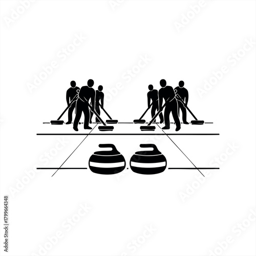 Competitive curling icons for sport and recreation design projects