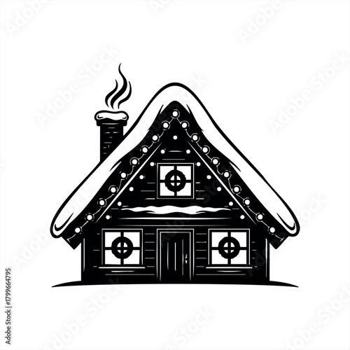 Winter cabin icons for seasonal design and decoration themes