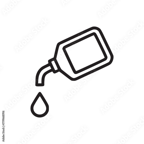 Outline drawing of a bottle pouring a single drop of liquid on a white background in simple style