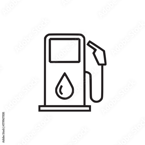 Illustration of a gas pump with a screen and a fuel drop symbol on a white background isolated