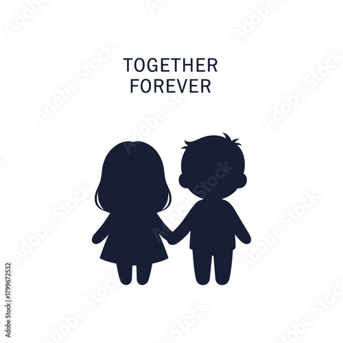 A vector illustration featuring a silhouette of a girl and a boy in love, accompanied by a heart symbol.