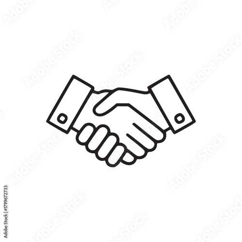 A simple line drawing of a handshake with cuffs on a white background in a minimalist style