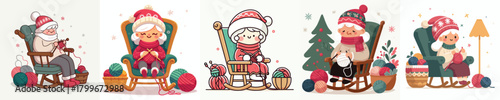 Grandma knitting in a winter rocking chair