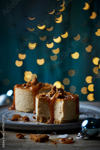 Salted Caramel Cheesecake with Biscoff Crumb and Festive Lights